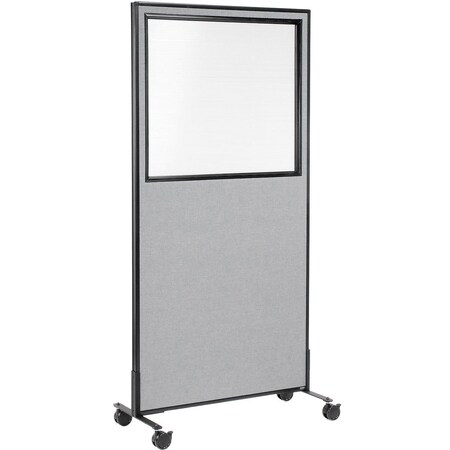 Global Industrial 36-1/4W x 99H Mobile Office Partition Panel with Partial Window, Gray 695788MWGY
